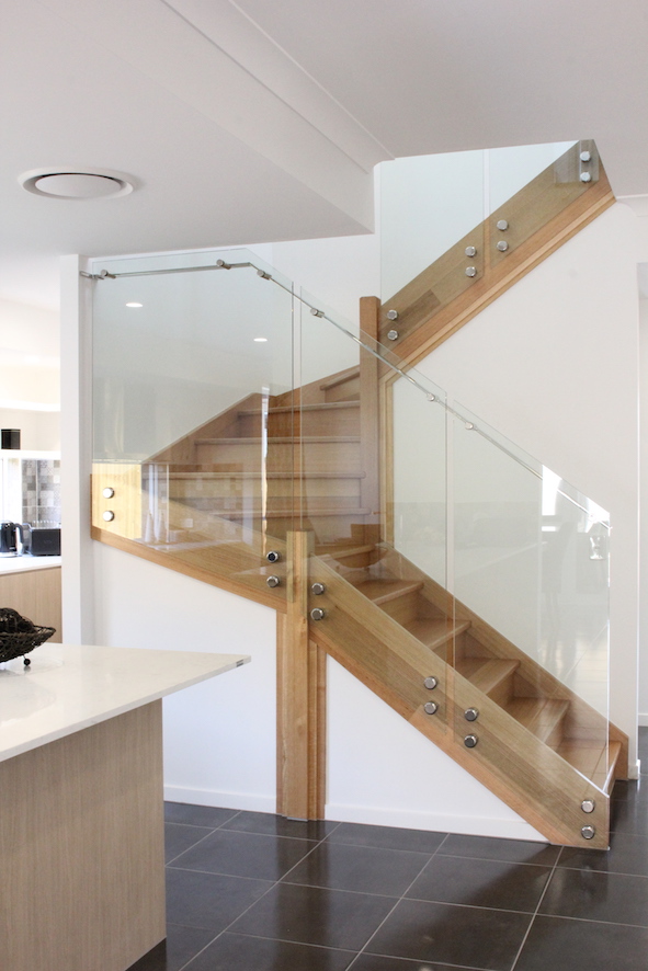 glass staircase with standoffs